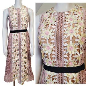 Self-Portrait Daisy Lace Midi Dress - Pink and Cream
